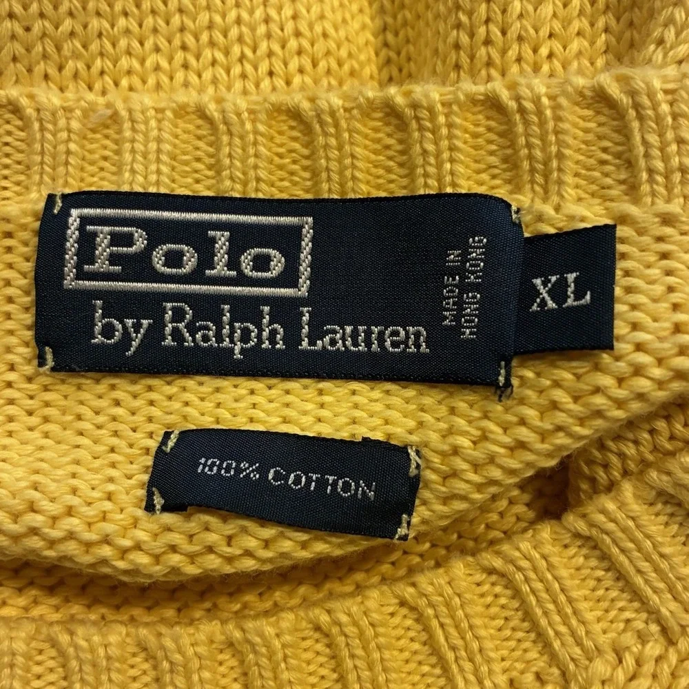 Polo Ralph‎ Lauren Sweater Men's XL Yellow Waffle Knit Pullover Vintage